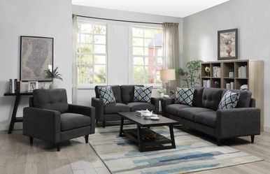 3PC LIVINGROOM SET: SOFA LOVE SEAT AND CHAIR--GREY