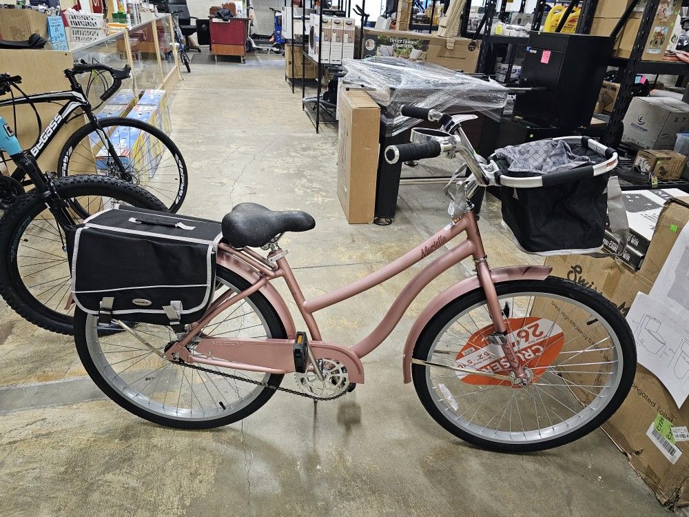 Huffy Marietta 26 bikeFront basket rear bagsCup phone holder