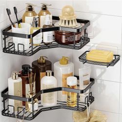 3 Pack Corner Shower Caddy with Soap Holder, Large Capacity Sturdy Easy Install No Drilling Stainless Steel Hold 40 LBS Shower Organizer Shelves Rack 