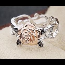 Brand New Stunning 925 Sterling Silver 14Kt Gold Rose Promise, Bridal , Birthday , Anniversary Size 5 Ring 
