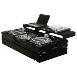 Odyssey FZGSPBM10WBL Universal DJ Flight Coffin Case for 10″ Format DJ Mixer and Two Battle Position Turntables - Black