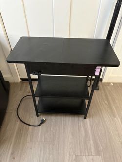 Black End Table with Charging Station – USB Ports, Outlets & Hidden Storage
