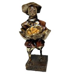 Vintage Paper Mache South America Folk Art Man with Bowl of Coffee Beans