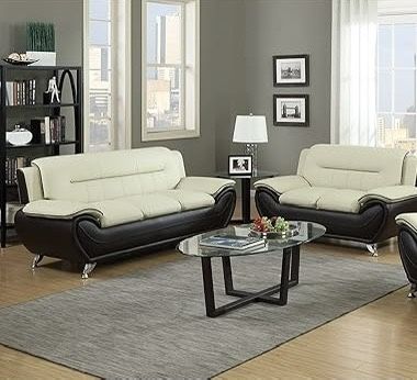 2 Black & White Bonded Leather Sofas
