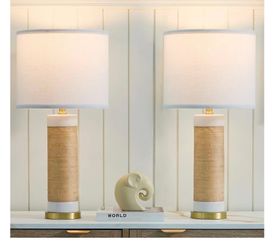 25.75" Rattan Ceramic Table Lamps, Wicker Lamps Set of 2