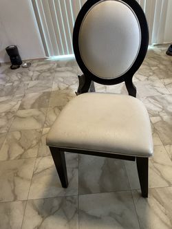 Dark Wood Cream Upholstered Dining Chair