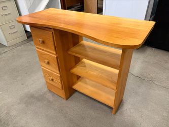 Warm Finished Wooden 3 Drawer Breakfront Table with Under Shelving