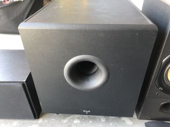 KLH subwoofer and KLIPSCH center channel speaker