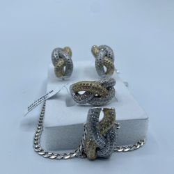 Fancy Two Tone Gold And Silver Set  5pc