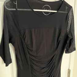 International Concepts INC women’s size medium black tee shirt front ruching sheer sleeves 