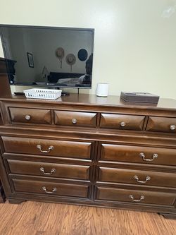 Dark Cherry Wood Dresser with Drawers