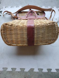 Vintage Wicker Leather Fishing Creel Basket Bag.made In Hong Kong
