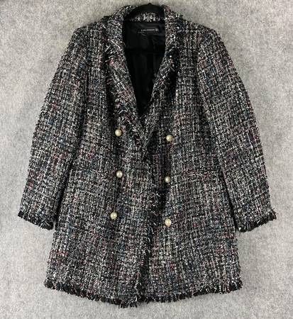 Zara Fantasy Tweed Blazer Jacket Womens XL Glitter Thread Boucle Pearl Button