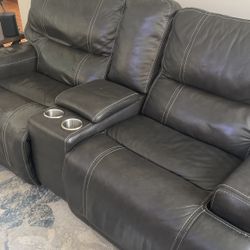 Leather Love Seat Sofa With Power Recline And Power Headrest