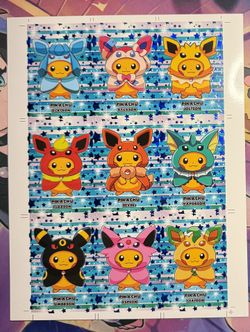 Pokemon Blue Star Holo Poncho Pikachu Eeveelution Uncut Sheet