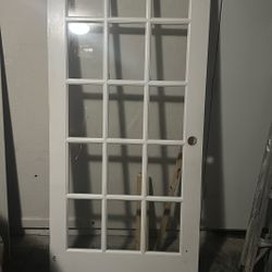White Pine Wood 15-lite Clear Glass Slab Interior French Single Doors