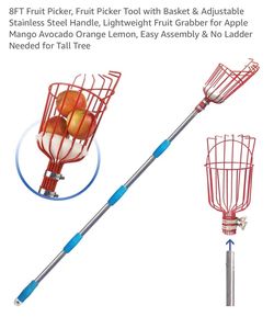 8FT Fruit Picker with Basket and Adjustable Handle
