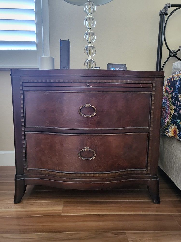 Pair of Vintage Rhodes Furniture Nightstands  - Solid Wood, Hidden Pullout Tables