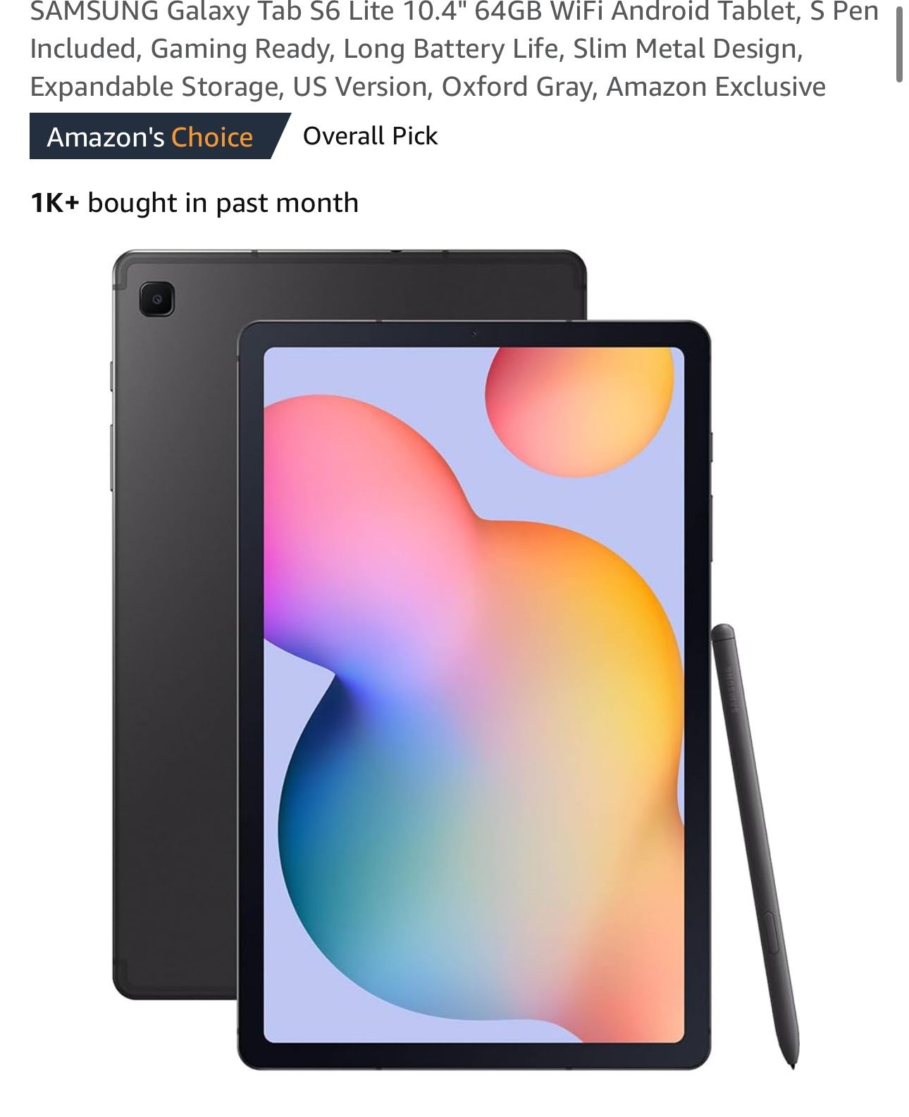 Galaxy tab S6 lite 64GB Oxford gray 