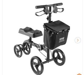 VEVOR Folding Knee Scooter, Carbon Steel Steerable Knee Walker with Height-Adjustable Handlebar & Knee Pad, All-Terrain Solid Wheels, Dual Brakes, Leg