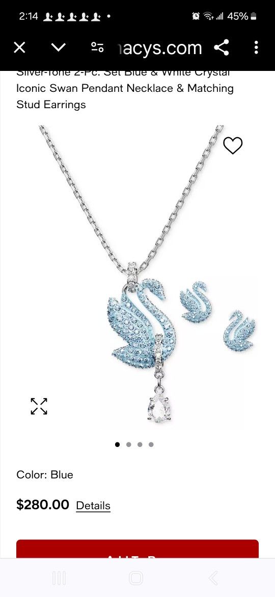 Swarovski Blue Swan Crystal Necklace And earrings.