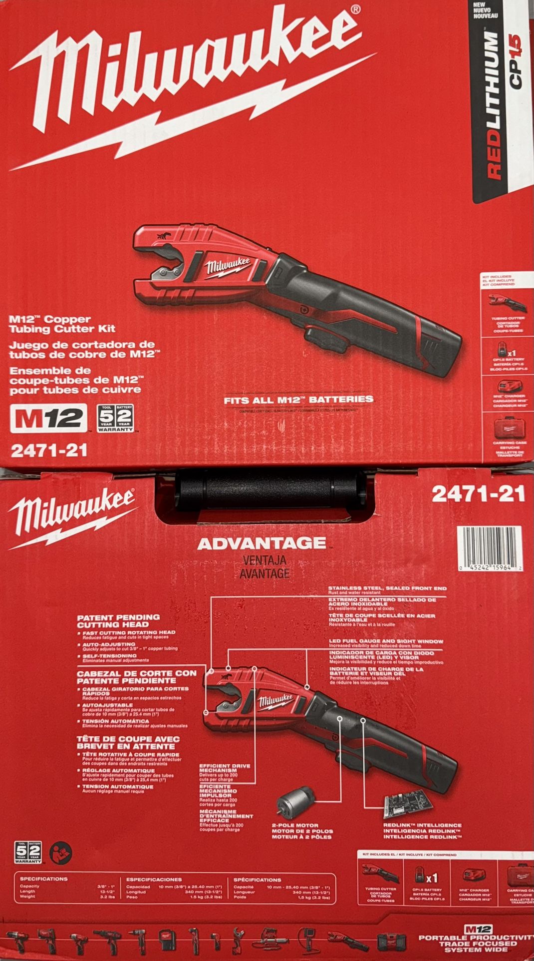 Milwaukee M12 Copper Tubing Cutter Kit. Model #2471-21