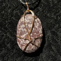 Purple Grape Agate Crystal Pendant Wrapped In Copper Wire