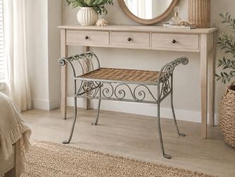 Vintage Pier 1 Imports Queen Miranda Wicker & Iron Accent Bench - Vanity Stool