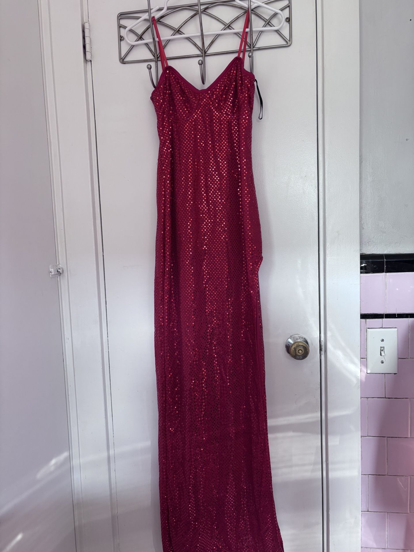Cherry Red Sequin Maxi Dress, Size small