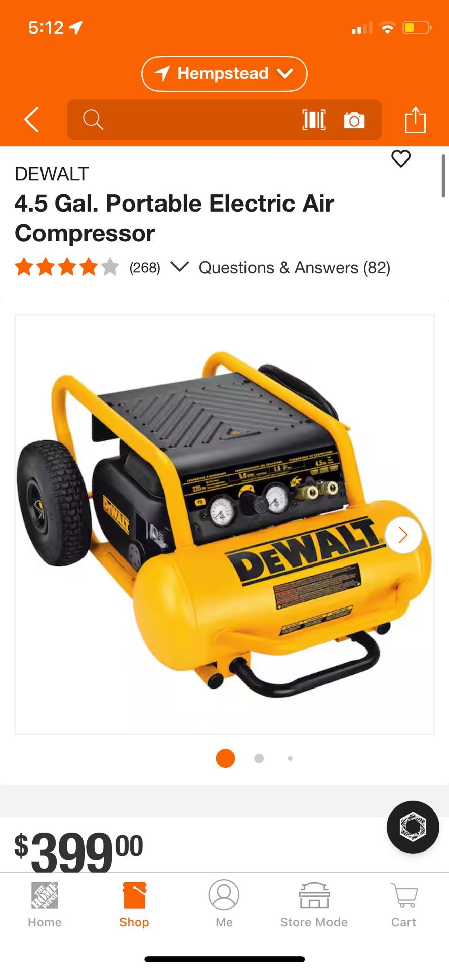 DEWALT 4.5 Gal. Portable Electric Air Compressor