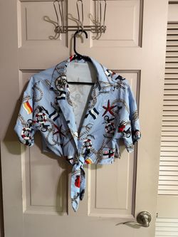 Women’s Sailor Crop Top Nautical Print Size Small Blush Mark