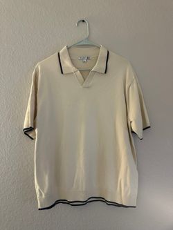 JW Anderson x Uniqlo Polo Shirt Cream Navy Trim Mens Large