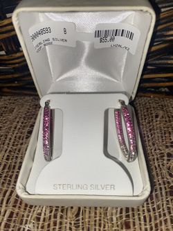 Rose Pink Sterling silver hoop earrings