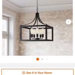 Chandelier Boswell Quarter 20 in. 5-Light Distressed Black Farmhouse Pendant for Kitchen or Entryway