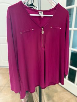 Anne Klein Magenta Zip Blouse Size XL