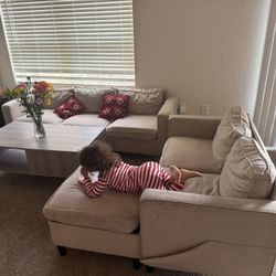 Beige Sofa With Coffe Table 
