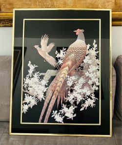 Cuadro decorativo estilo Asiático con un par de faisanes sobre ramas