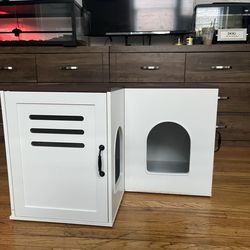 Farmhouse Corner Cat Double Litter Box & Litter Box Cabinet with Double Room & Indoor Cat House End Table & Hidden Cat Litter Box