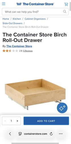 20” W Birch Roll-Out Cabinet Drawer - The Container Store