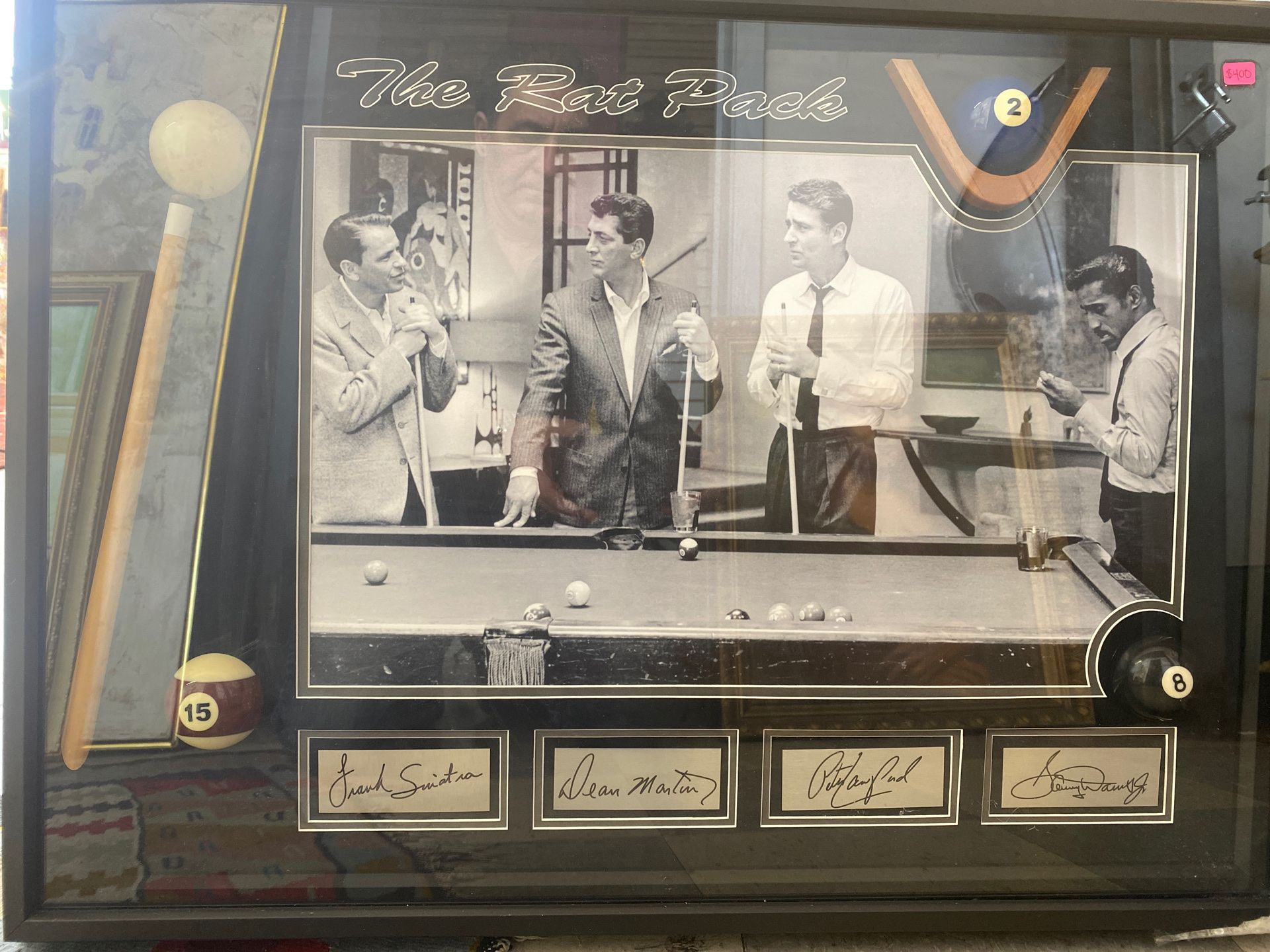 FRAMED PHOTO OF THE RAT PACK AT A BILLIARDS TABLE - BY MOUNTED MEMORIES w/ COA