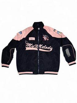 Y2K Vintage Sanrio My Melody Racing Bomber Jacket Kawaii Navy Blue Embroidered Windbreaker Women’s 2000s - Size Large #japanese #sanrio    Measurement