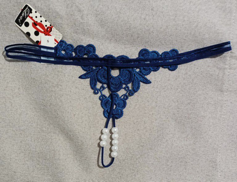 New Blue Embroidery Thong One Size 