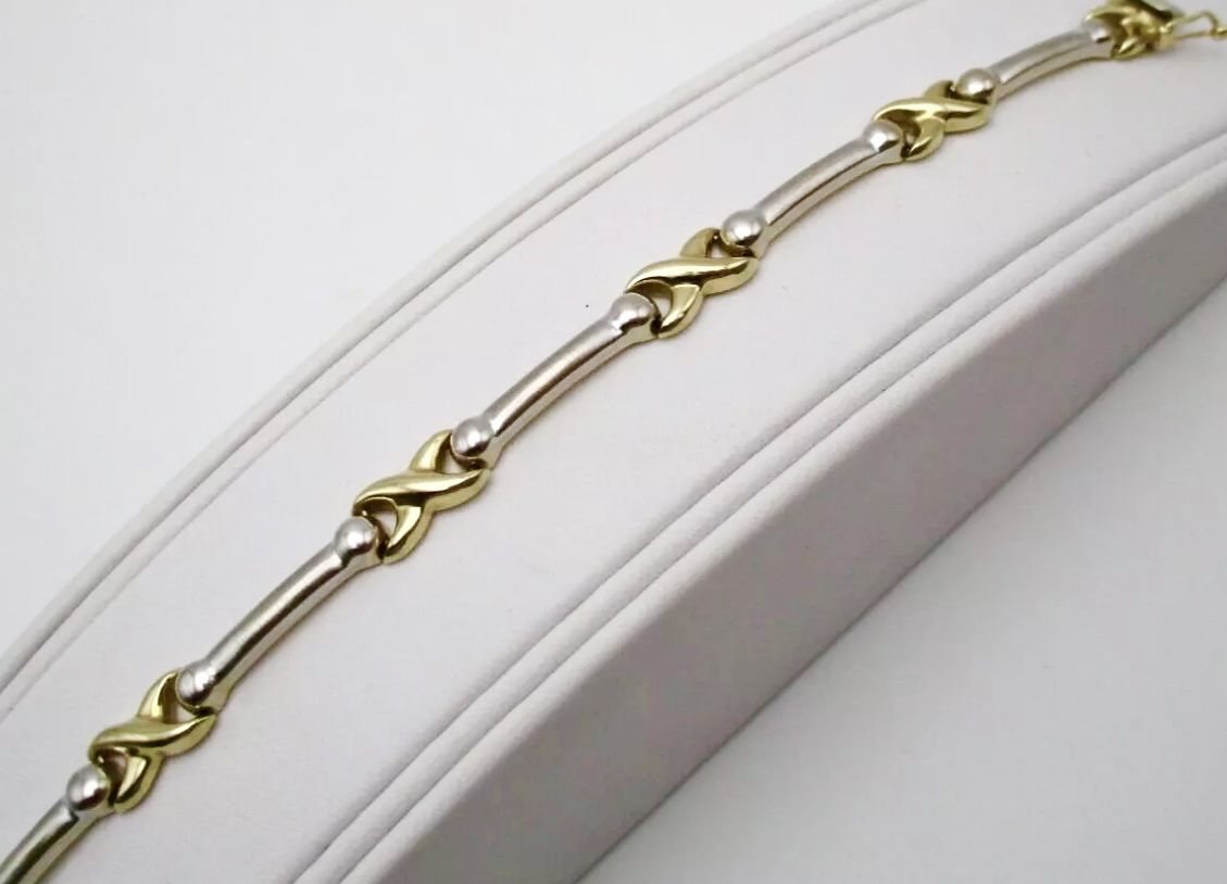 14K White & Yellow Gold Bar Infinity Symbol Bracelet
