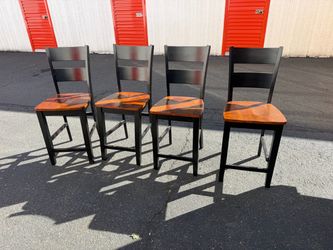Set of 4 Wood Bar Stools / Counter Height Chairs