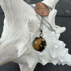Vintage 925 Sterling Silver Tiger’s Eye Pendant Chain Not Included 
