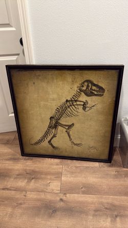 Framed Dinosaur Skeleton Fossil Wall Art – 31.5”