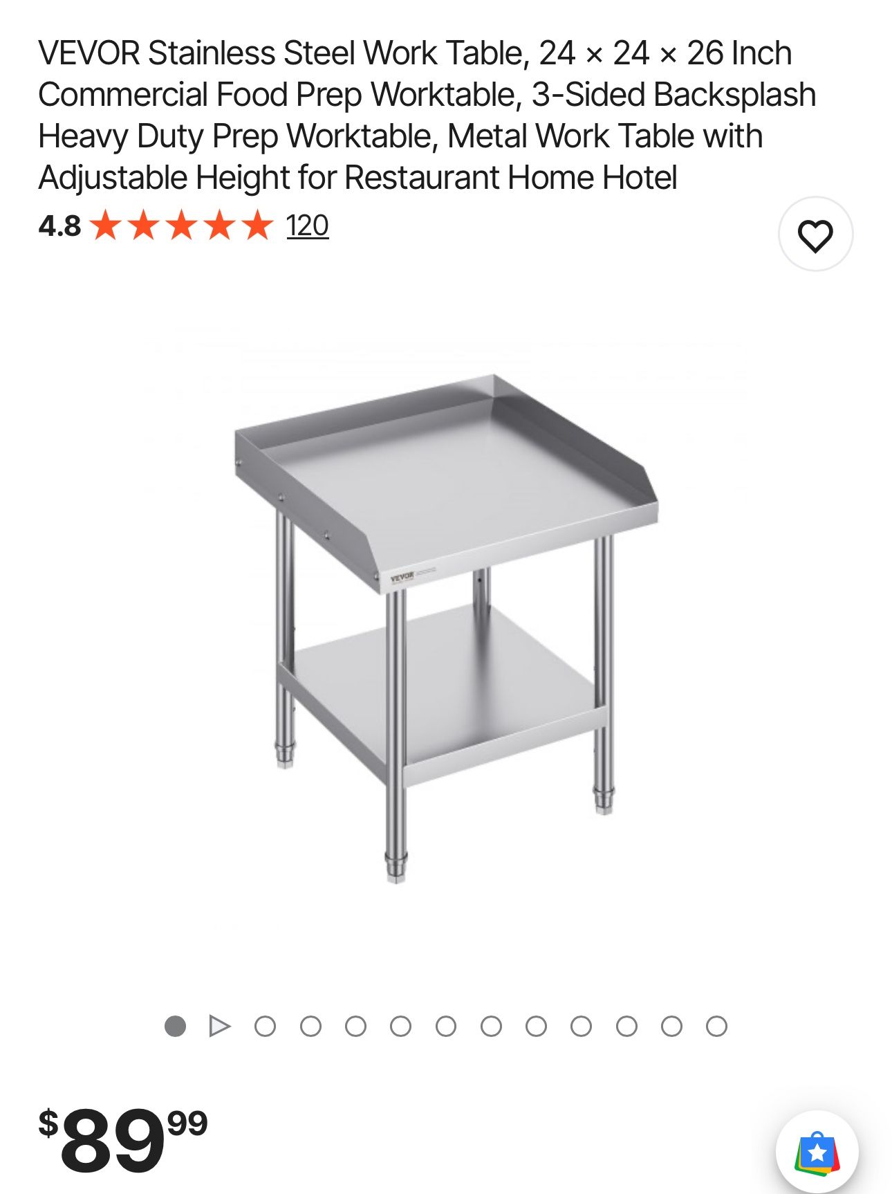 Stainless Steel Work Table, 24 x 24 x 26 Inch