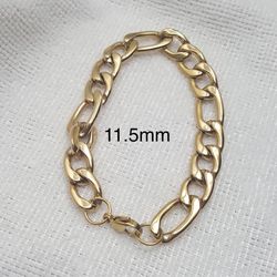 Stainless Steel Gold Tone 11.5mm Figaro Bracelets Lobster Clasp 8"Long Chain Bracelets For Men Women  - BCR