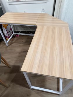 L-Shaped Desk with White Metal Frame