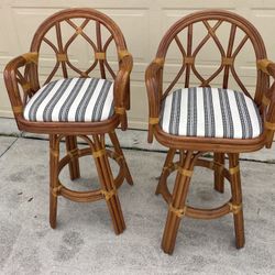 2 Rattan Swival Bar Stools